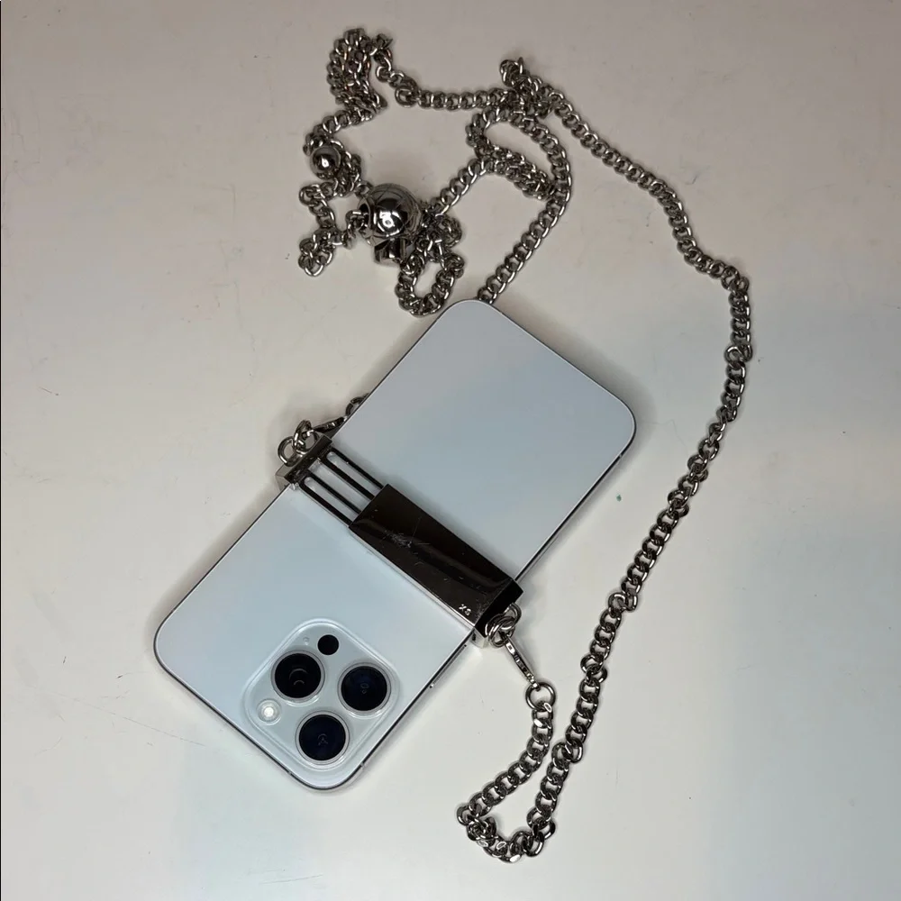 Stylish silver white Phone lanyard with adjustable ball Chain
